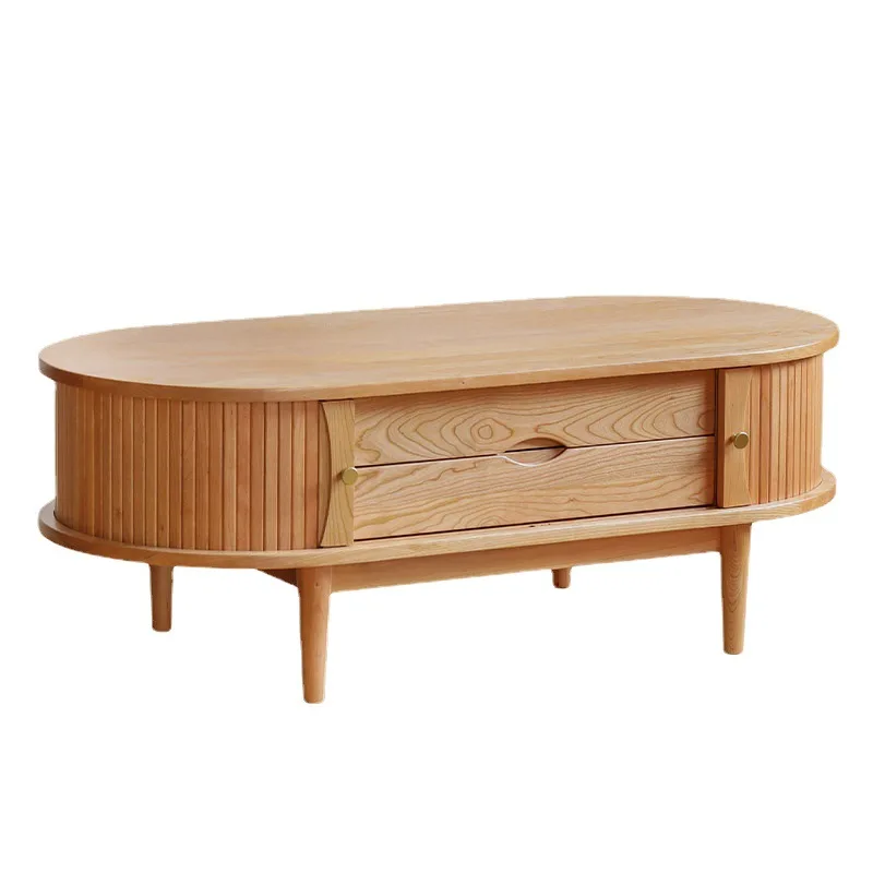 

Nordic coffee table, oval small apartment log cherry wood simple modern living room medieval solid wood furniture