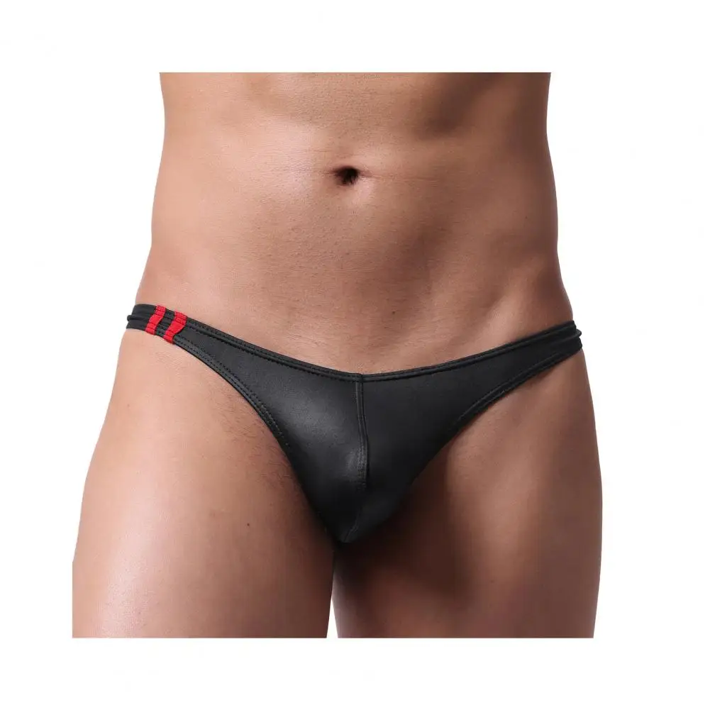 2026 Men Briefs Low-rise Imitation Leather Design Thongs Solid Color Comfortable Fit Tight Cut Sexy Panties