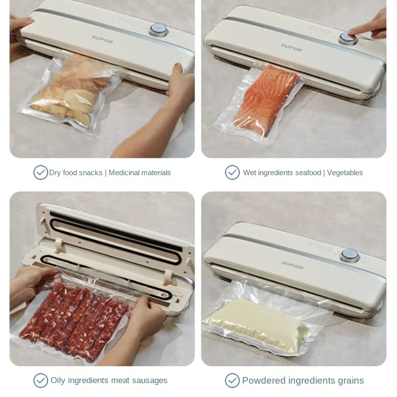 Máquina de embalagem de alimentos doméstica pequena a vácuo, selagem de plástico evacuado, preservação seca e úmida