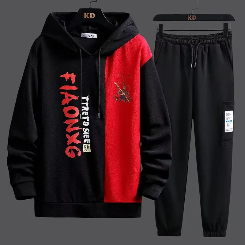 Fashion Men\'s Tracksuit Autumn Long Sleeved Black Hoodie Sports Pants Two-piece Set Mens Casual Suit Unisex Jogging Men Clothes