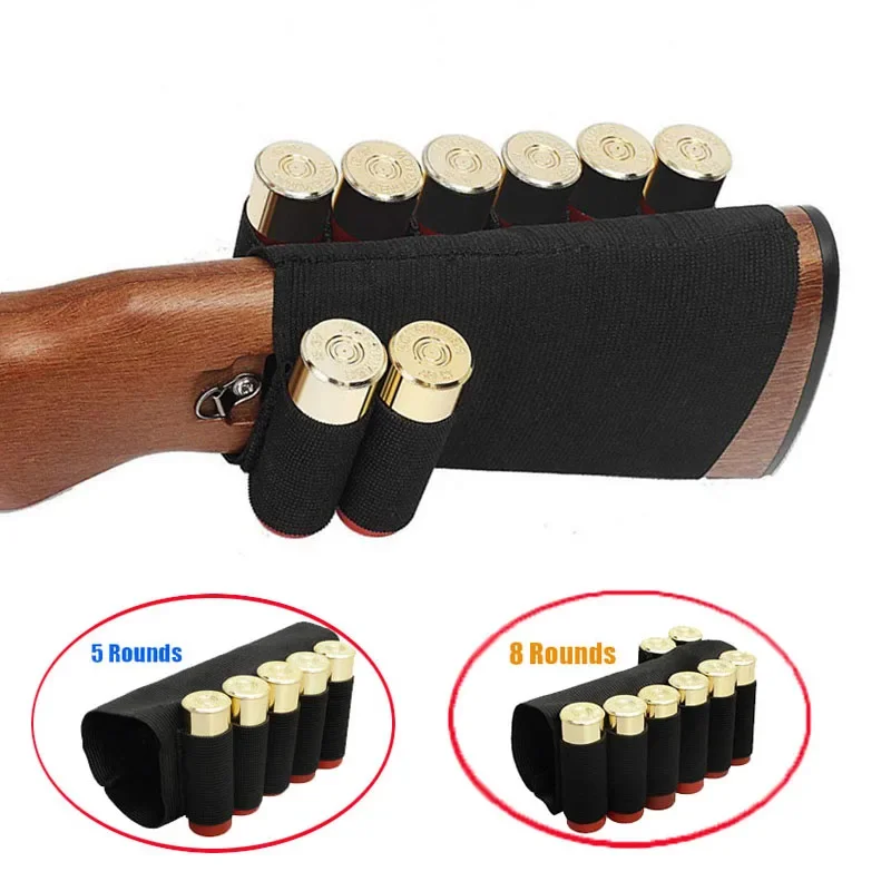 Hunting Shotgun Buttstock Shell Pouch Ammo Holder 12 20GA Bullet Cartridge Elastic Butt Stock Airsoft Rifle Shooting Accessories