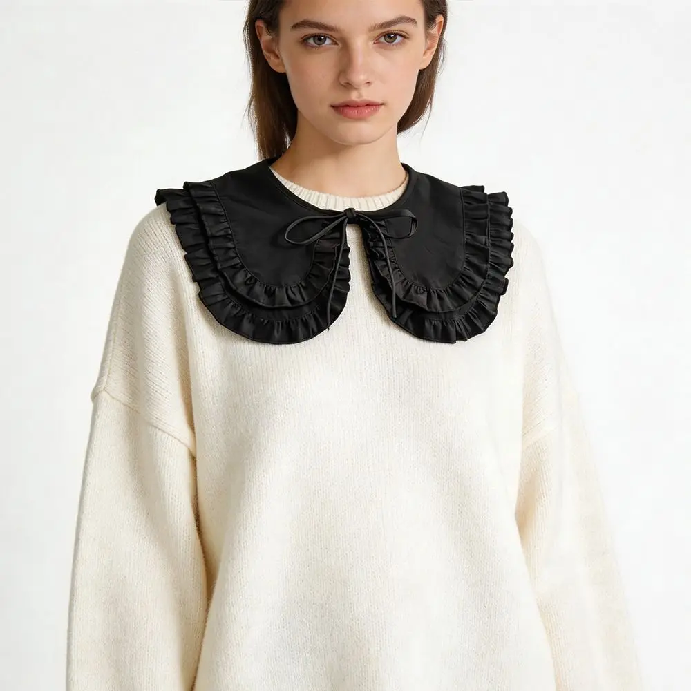 Large Lapel Women False Collar Lace Up Solid Color Detachable Collar Half Shirt Style Collar Decoration Double Layer Collar