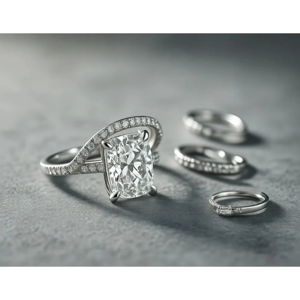 

Набор обручальных колец из блестящего стерлингового серебра с квадратными циркониями для женщин, размер 10