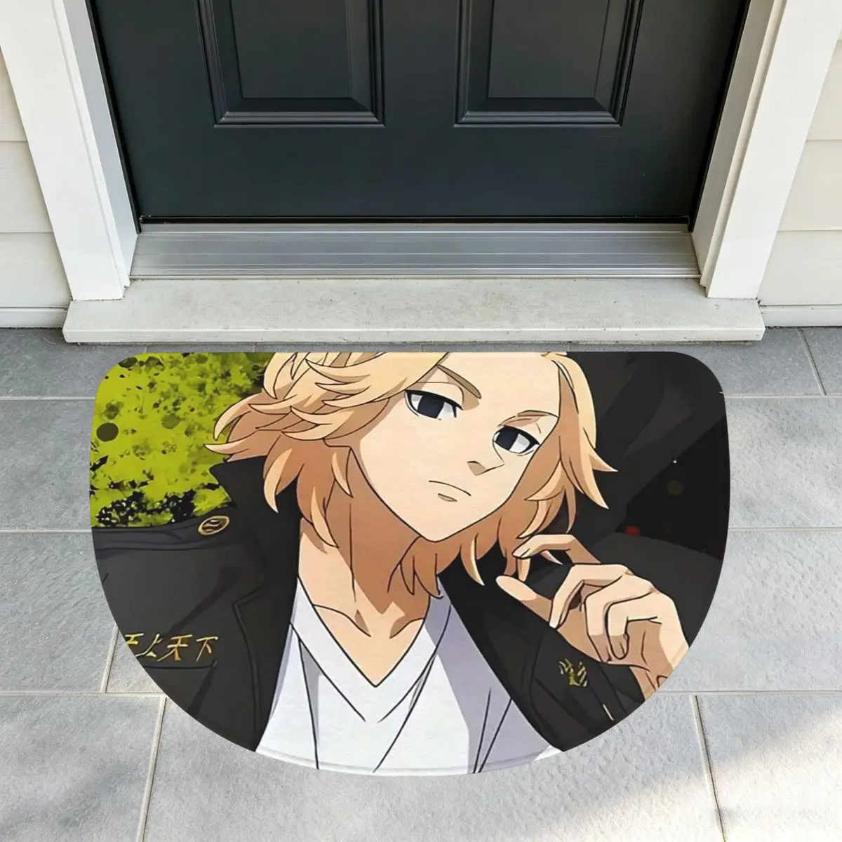 Anime Tokyo Revengers Kazutora Soft Flannel Half Round Doormat Non Slip Bathroom Mat Absorbent Floor Carpet for Living Room