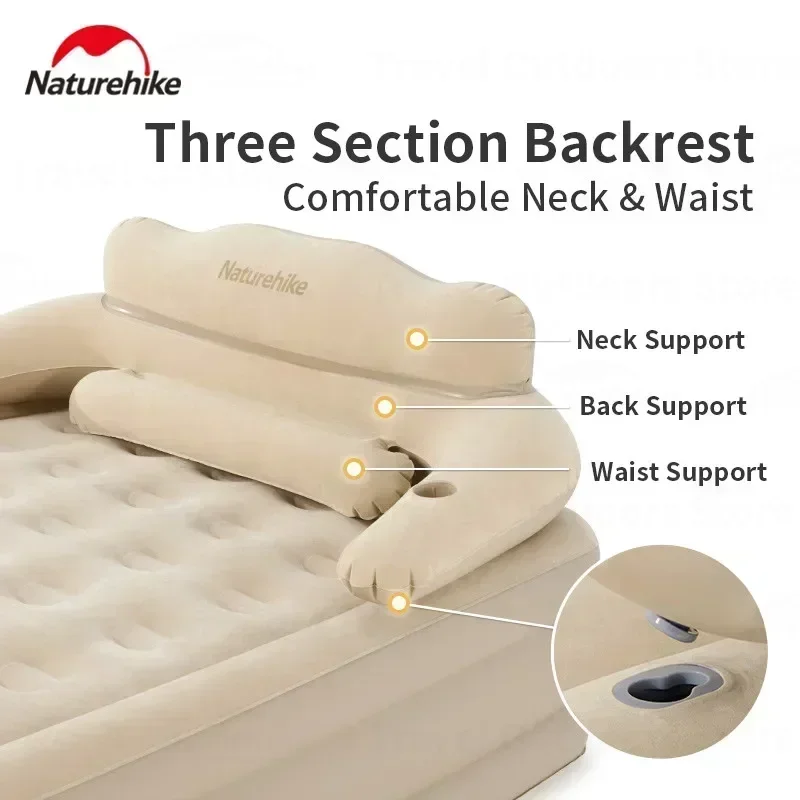 Naturehike New Inflatable Backrest Double Bed Outdoor Camping Detachable Backrest Fully Automatic Air Mattress One-touch Air Bed