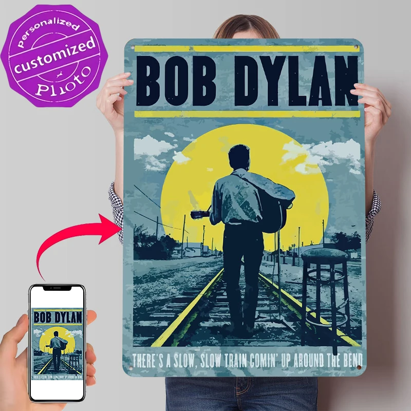 Bob Dylan on Train Tracks Metal Poster Customized Wall Art Retro Vintage Metal Signs for Man Cave Home Decorations Coffee Bar