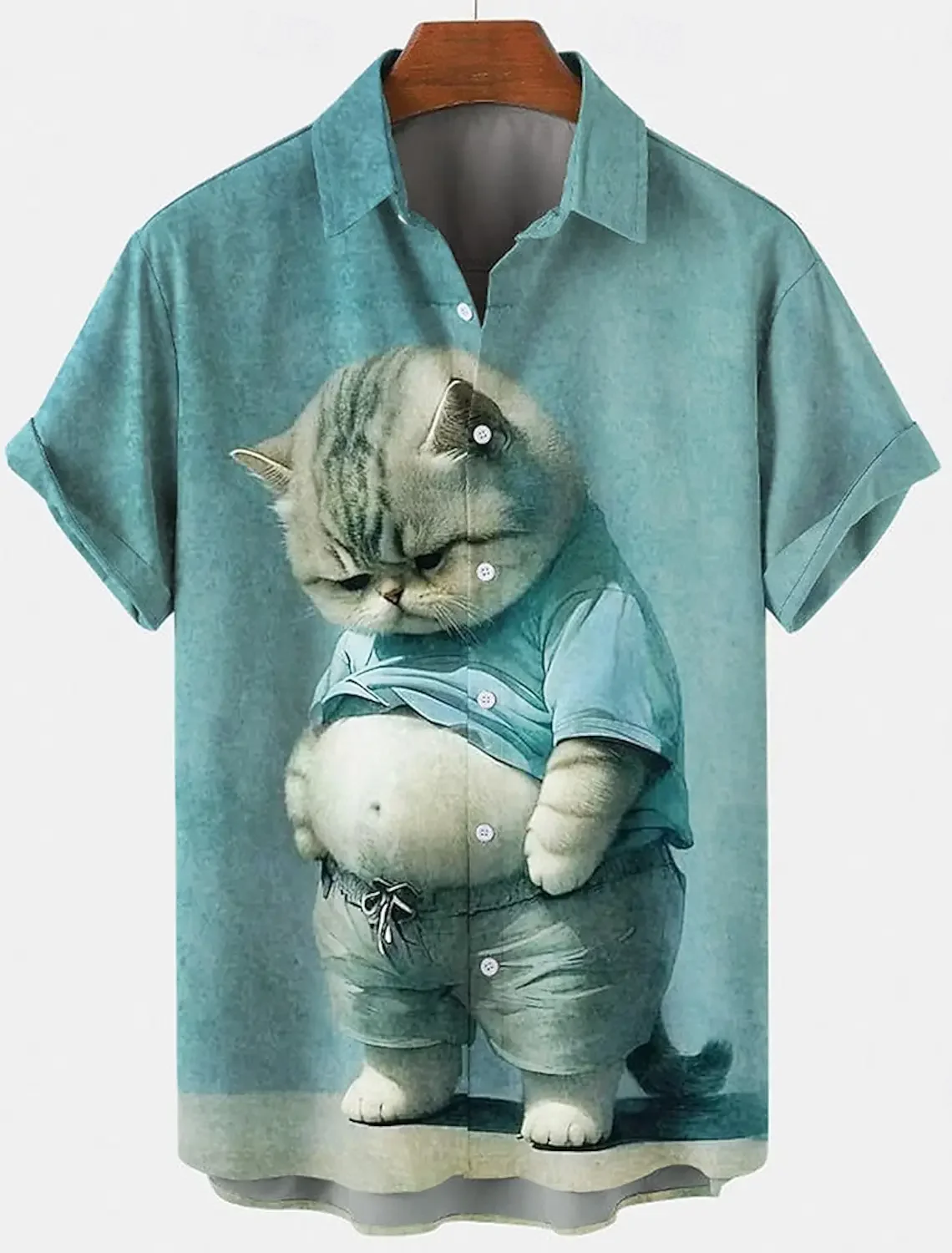 

Fashion Men's Funny Cat Short Sleeves Shirts Artistic Casual Comfortable Outdoor Vacation Street Summer Shirt Collar Printing