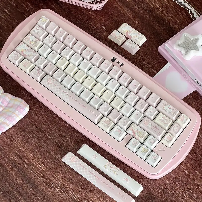 Strawberry milkshake pink cute girl keycap high value five sides hot sublimation new original factory adapted mechanical keyboar