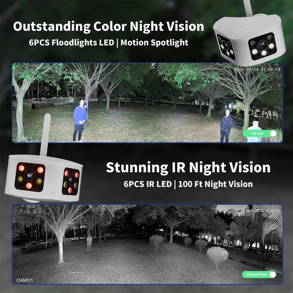 6MP Panoramic Dual Lens IP Camera 2.4Ghz WiFi Color Night Vision 5MP RJ45 Port 165° Angle Video Surveillance WiFi Camera Fisheye