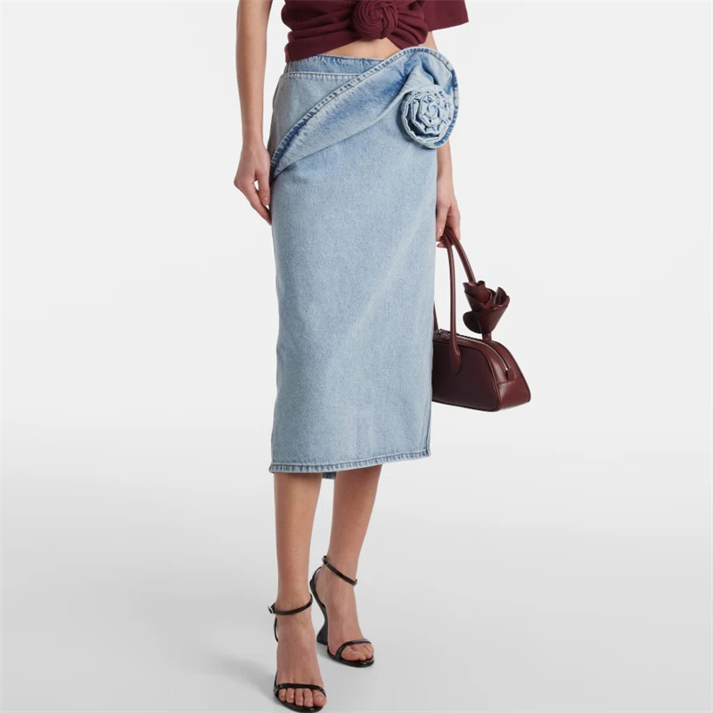 

The 2025 summer new women's pure cotton washed 3D twisted pattern denim skirt y2k high-quality fashionable casual straight skirt