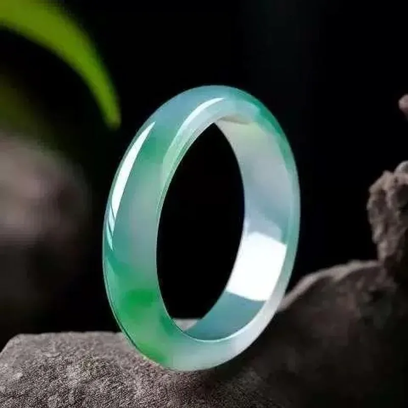 Myanmar jadeite bracelet, ice-waxy type, regular shape, spring color, green purple flowers, light white with fl view 2