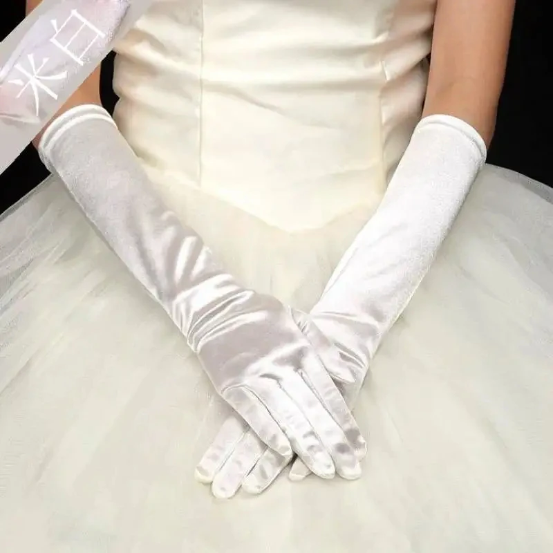 Full Fingers Stretch Satin Wedding    Bridal Gloves for Women Long   1920s Elbow Gloves 2024