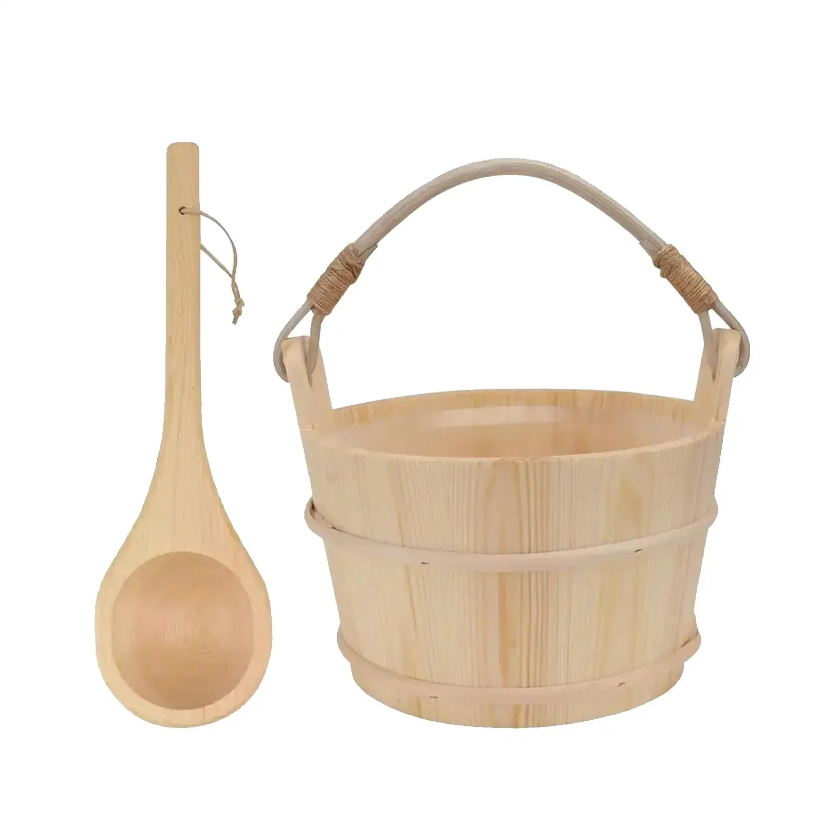 Sauna Barrel and Ladle Bath Accessories Premium Traditional Portable Bathing Pail Spoon for SPA Bathroom Hotel Sauna Room Sauna