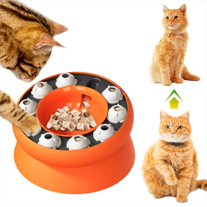 

Cat Bowl Puzzle Toy Leak Food Slowly Feed Keep Cat Stomach Healthy Slanted Design Protect Kitty Neck Multifunction Pet Feed Bowl