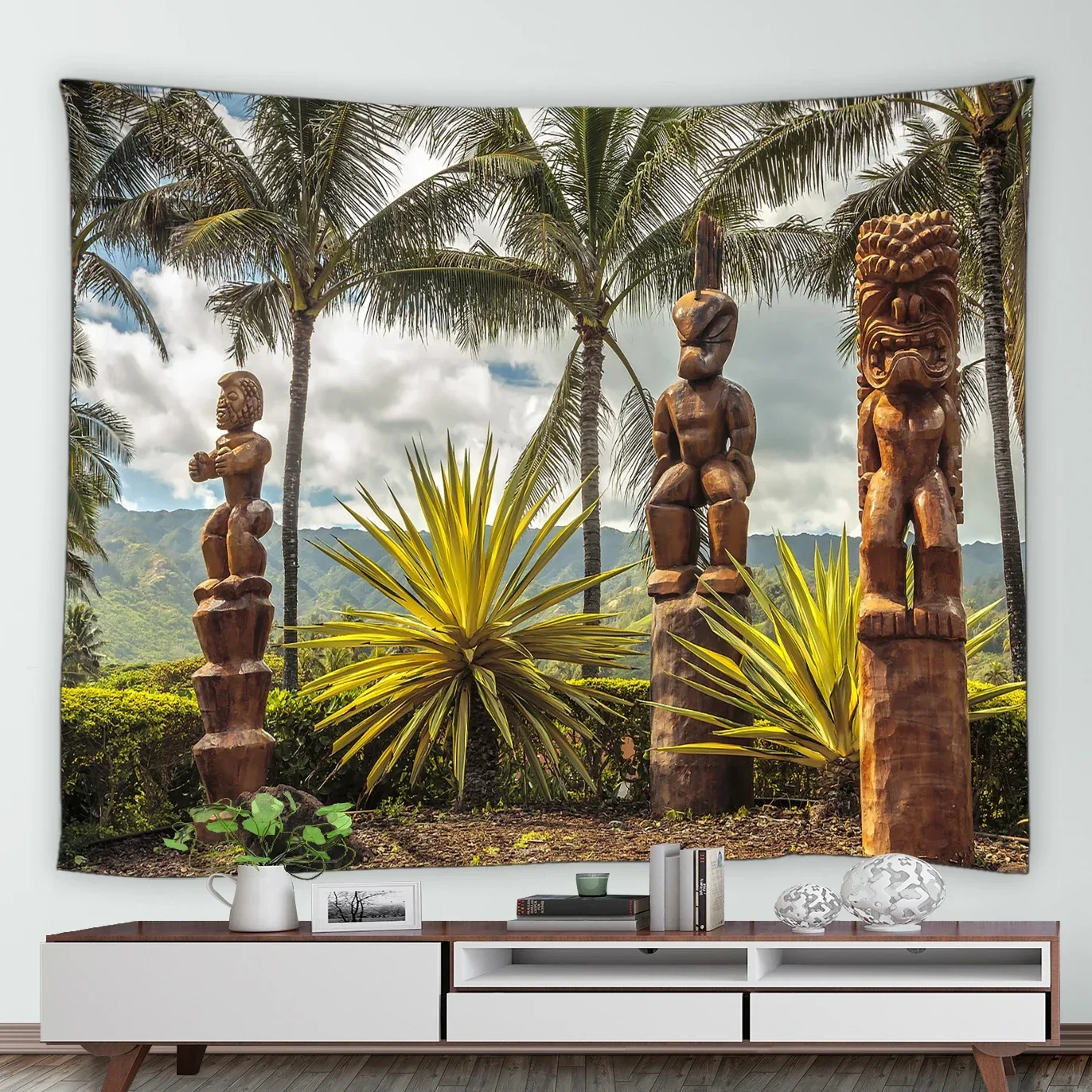 Tropical Sea Hawaii Landscape Tapestry Palm Trees Nature Scenery Garden Poster for Outside Home Background Wall Hanging Decor