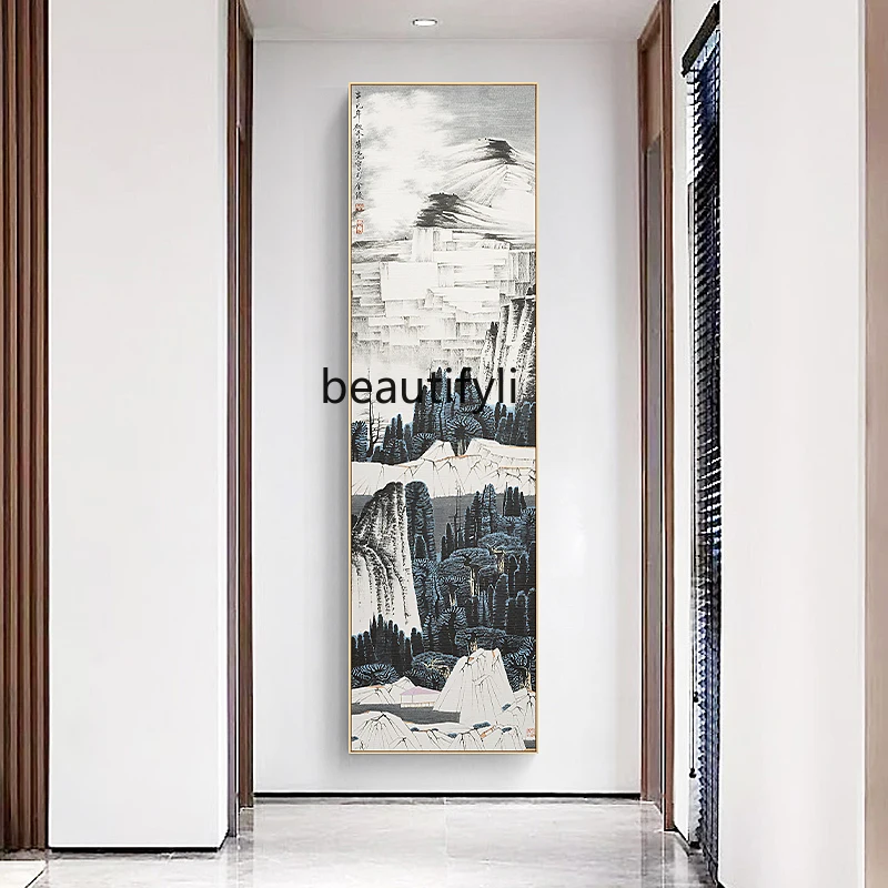 

zq New Chinese Style Entrance Painting Landscape Entrance Aisle Hanging Painting Slender Corridor End Mural