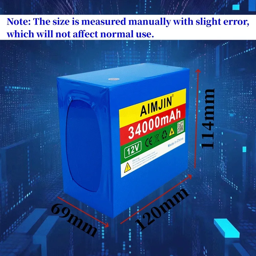 12V 34Ah 18650 3S12P 34000mAh Rechargeable Li-Ion Battery Pack For LED Lamp Light Solar Street Light Backup Power etc