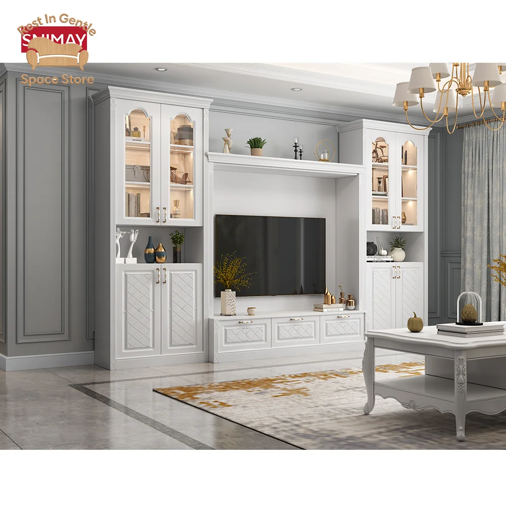 Modern luxury wooden wall entertainment center TV display stand living room design furniture cabinet wall hanging with drawer