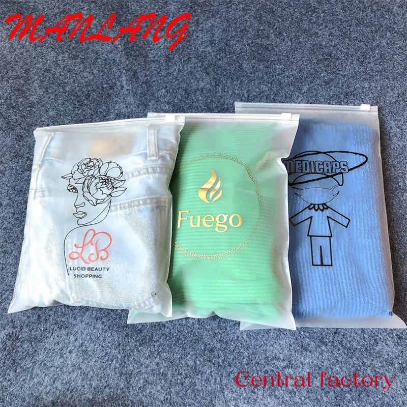 Tas ritsleting Frosted Logo kustom tas plastik pakaian tas kunci ritsleting kemasan pakaian