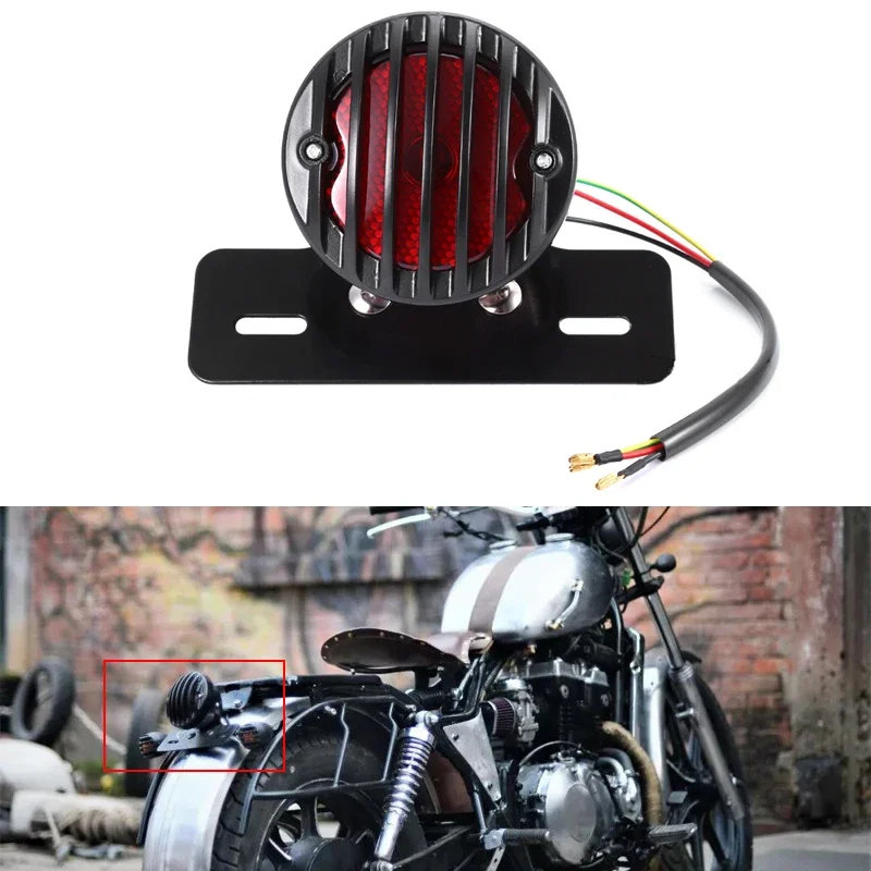 Luz trasera Retro de 12v para motocicleta, lámpara trasera, parada de freno, luz para correr, Cruiser, Chopper, Dirt Bike, Cafe Racer, luz chapada Lincense