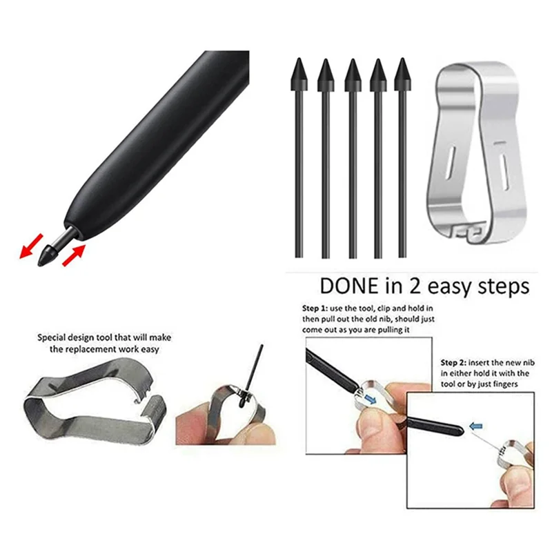 #307Q For Samsung S6 Stylus Nib Felt Refill S7 Series Nib N10 N20 Series Multifunction Soft Tip 5 Nibs 1 Clip,Black (Black)