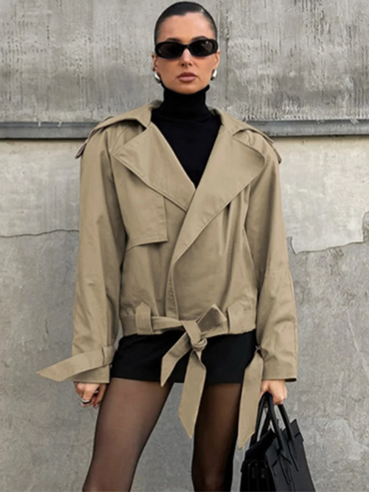 Trendix Fall Vintage Trench Coat For Women's 2025 Fashion Belted Bow Long Sleeve Jackets Autumn Winter Street Lace Up Jackets