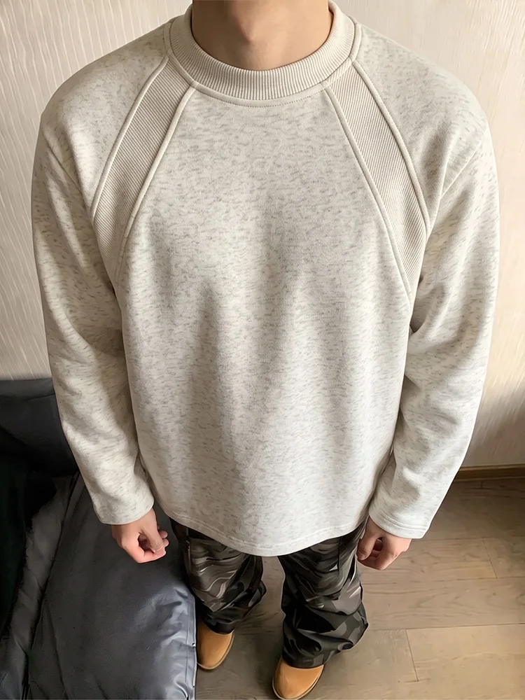 American Style Long Sleeve round Neck T-Shirt Men's Base Layer Autumn Vintage High-End Feeling Sweatshirt Heavy White Ash