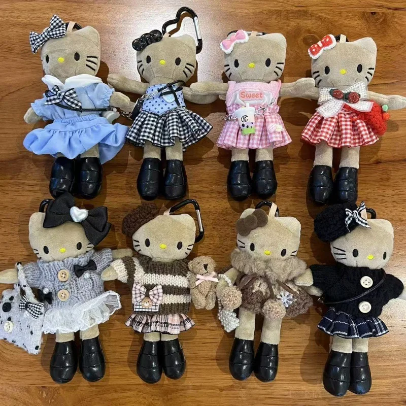 

Autumn Socialite Outfit Long Legs Hellokittys Keychain Kawaii Black Plush Doll DIY Dress-up Sweater Gauze Skirt Girl Bag Pendant