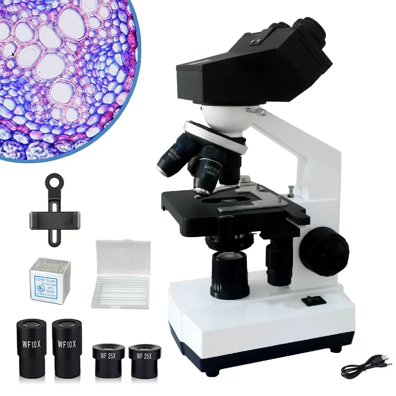 40X-2500X Magnification Binocular Compound Microscope with 195 Objectives & Mechanical Stage for Lab Education Medical Use