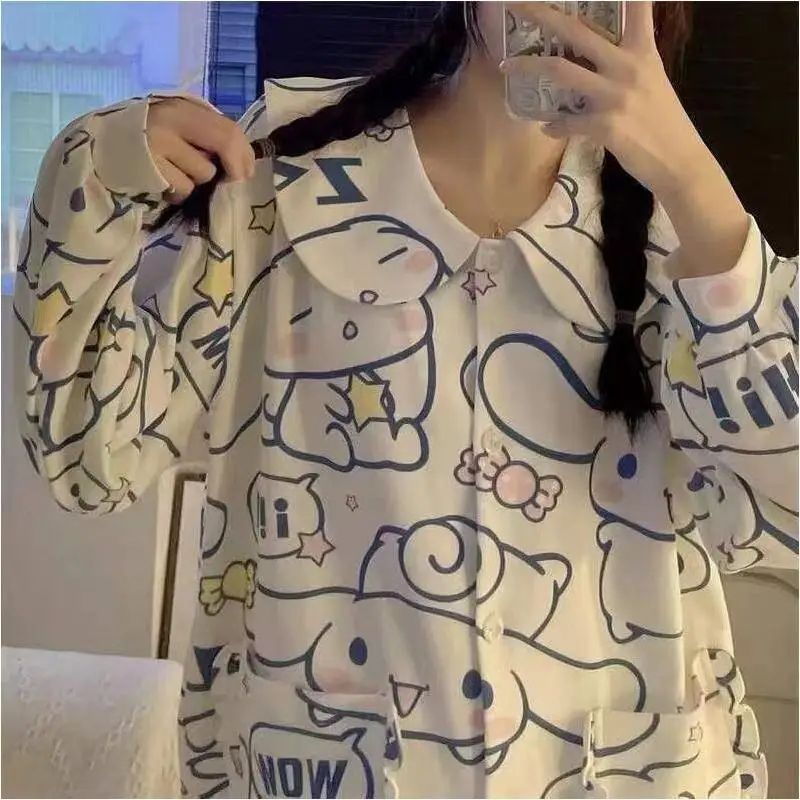 

Женский пижамный комплект Sanrio Hello Kitty: хлопковая домашняя одежда для студентов, в корейском стиле, с мультяшным принтом, милый и уютный дизайн, популярный у интернет-знаменитостей.