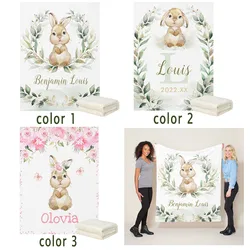 LVYZIHO Personalized Cute Bunny Rabbit Greenery Gold Baby Blanket - 30x40 / 48x60 / 60x80 Inches - Fleece Blanket