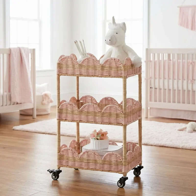 Multi Layer Rattan Storage Rack Bedroom Floor Basket Shelf Removable Snack Organizer Household Baby Products Display Stand