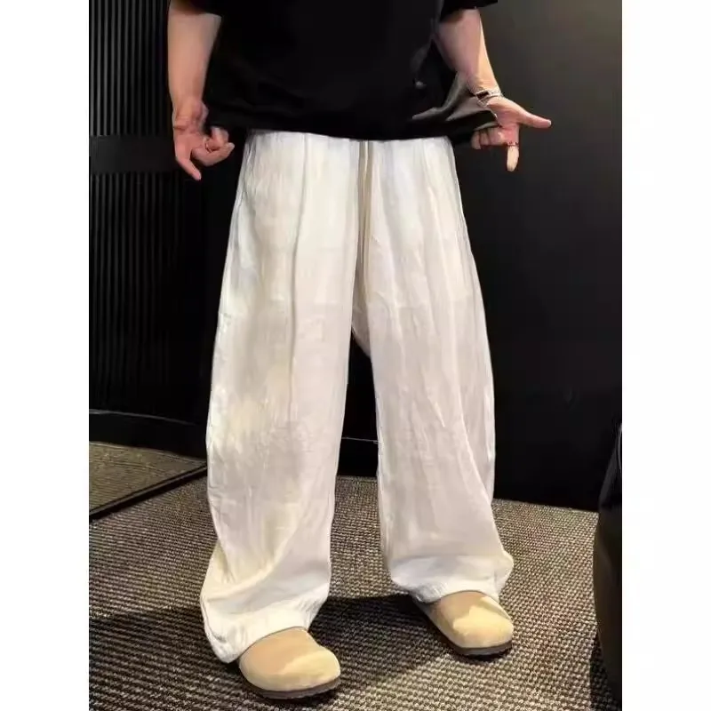 Summer Large Size Men's Casual Pants Loose Fit Straight Leg Cotton Linen Blend Soft Comfortable Daily Wear Youth Fashion