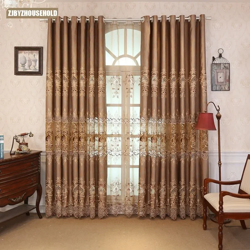 

Luxury Custom European Finished Curtains for Living Dining Room Bedroom Gold Luxury Villa Water-soluble Embroidery Curtain