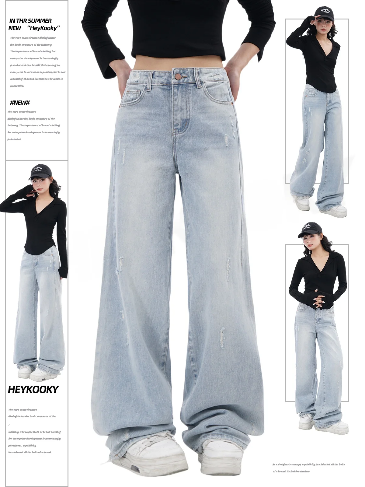 

Американские ретро-джинсы из денима с эффектом потертости, женские, прямые, повседневные, свободные, длинные брюки в стиле High Street