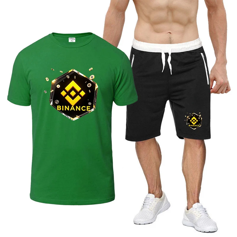 2026 Summer Binance Crypto Logo Print Simple Style Men's Cotton Polo Casual Round Neck Men's Short-sleeved T-shirt Pants Suits
