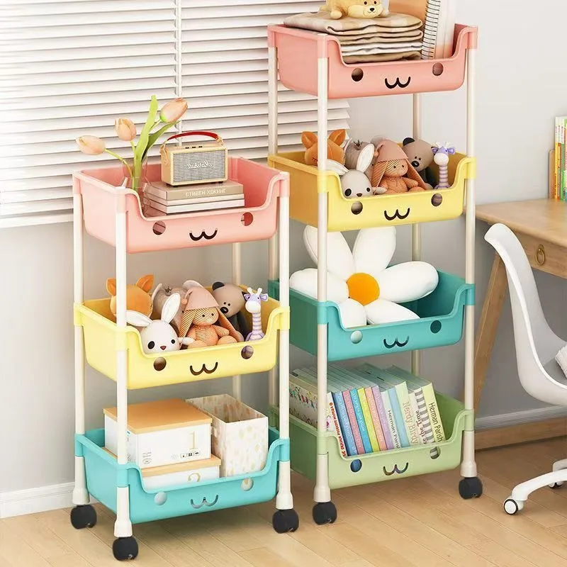 مطبخ معكرون متعدد الألوان، غرفة معيشة، عربة صغيرة، رف تخزين قائم على الأرض، كتب، وجبات خفيفة، رف فرز متحرك #2