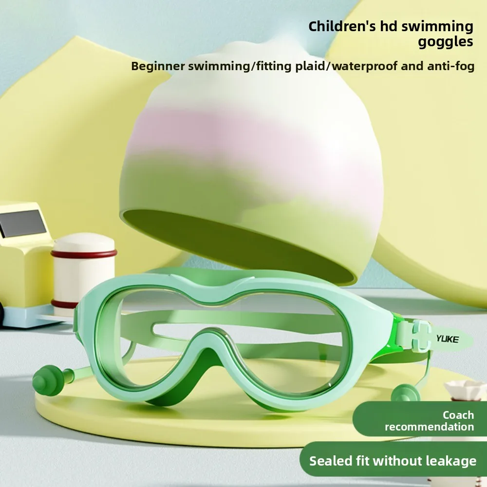 

Anti-Shattered Large Frame Kids Swim Goggles with Ear Plug Anti Fog Swimming Goggles PC Glass Wide View Diving Goggles Set Youth