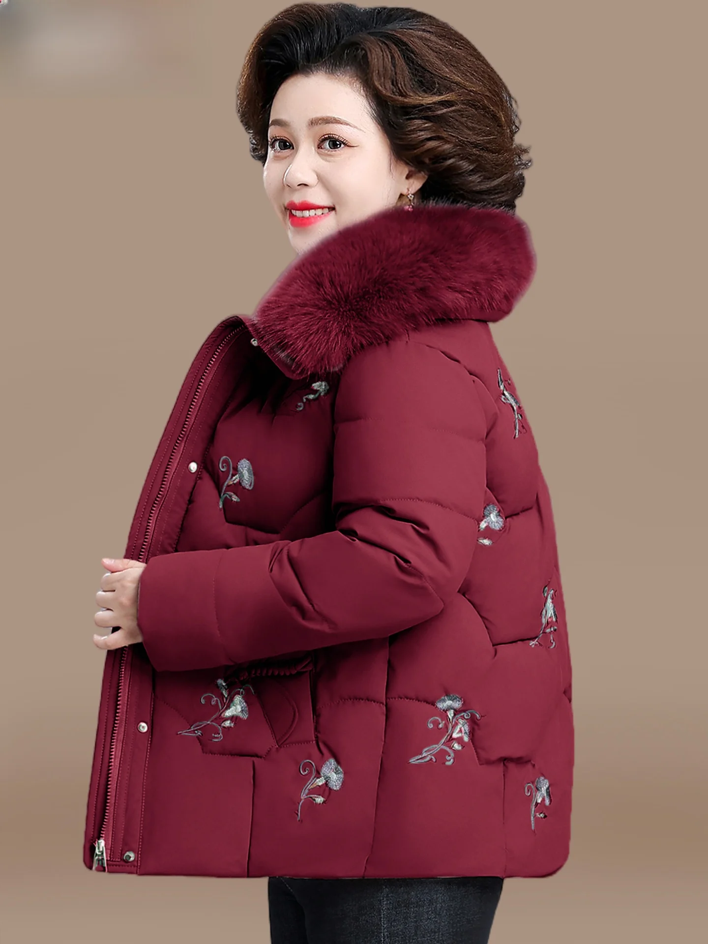 

Sli Red down Cotton Jaet for Women over 50 Winter Warm Outerwear Stand Fit Casual Faion ly Women's Coat