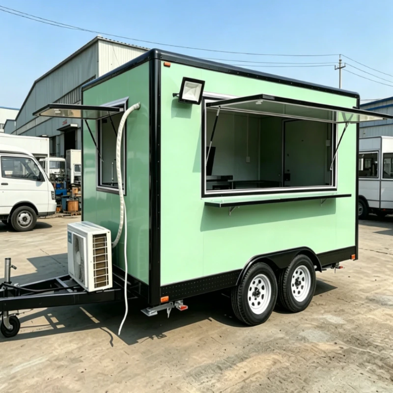 High Quality Food Van Fiberglass (FRP) Catering Trailer for Fast Food Pizza Candy Chips Ice Cream Machine CE Customizable
