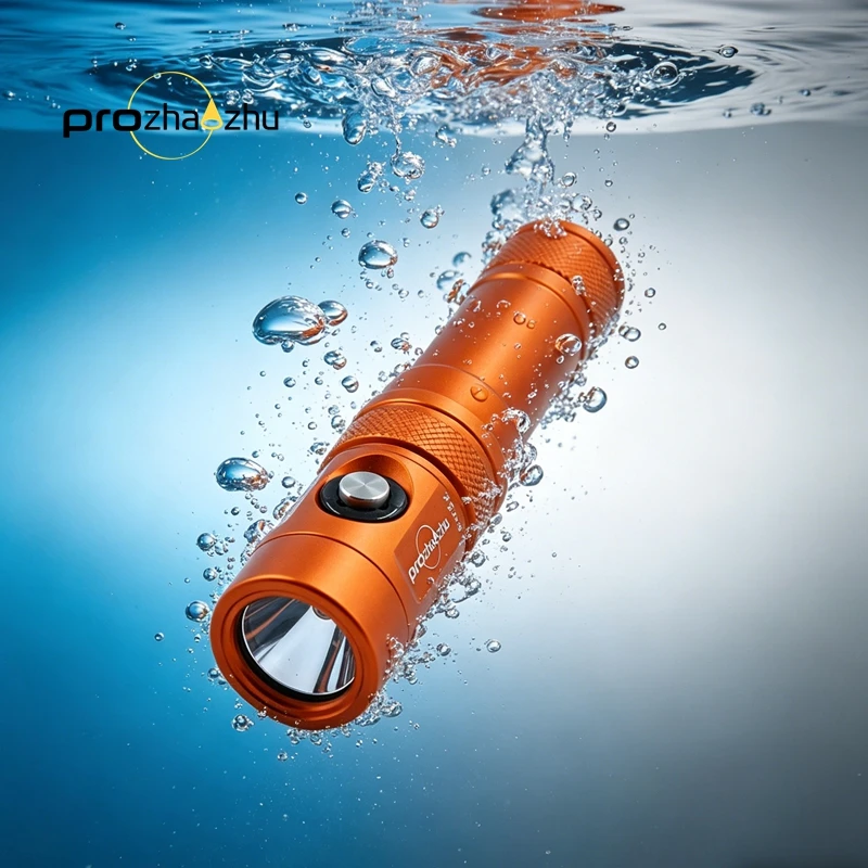 

PROZHAOZHU DL-B50-O Оранжевый подводный фонарь IP68, водонепроницаемый до 100 м, со встроенной зарядкой USB-C, сверхъяркий подводный фонарь