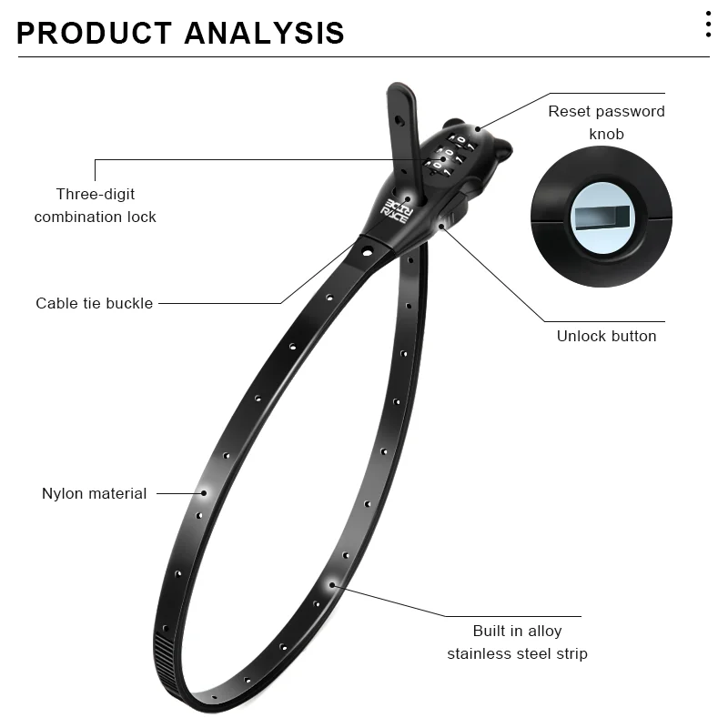 Bicycle Lock Cable Tie Zinc Alloy Password Lock 3-Digit Password Helmet Lock Multipurpose Anti-Theft For Bike Electric Scooter