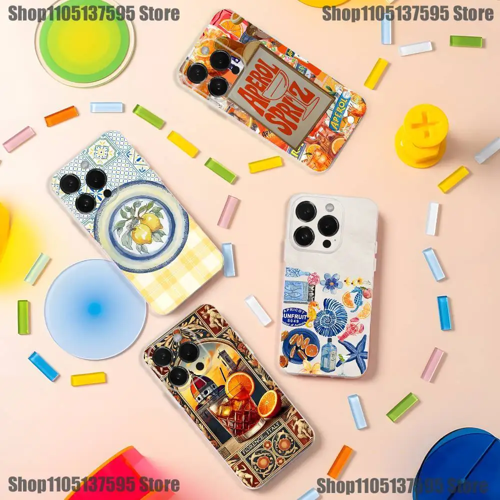 Etui na telefon Aperol Spritz Art do iPhone'a 17, 16, 15, 14, 13, 12, 11 Pro, Max, Plus, X, XS, XR, SE4, E Mini, przezroczyste, miękkie.