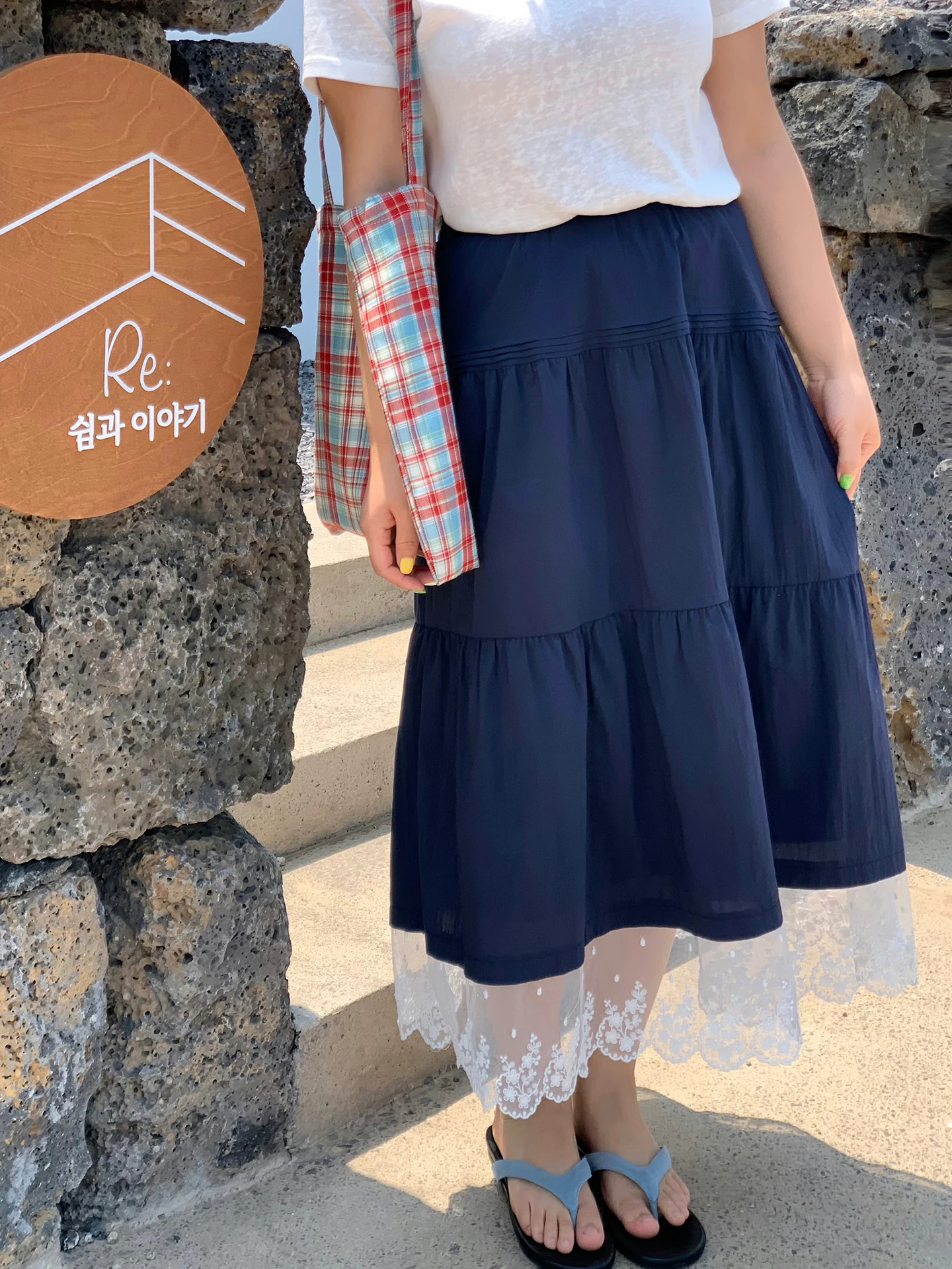 

plus Size Korean Sle Lace Trim Skirt Women's Fro Long Skirts High Waist A-Line Midi Skirts k Blue Maxi Skirts