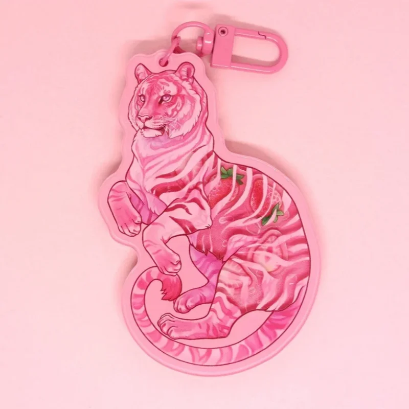 StRAWRberry Tiger Acrylic Shaker Keyring - Fun And Practical Keychain for Everyday Use