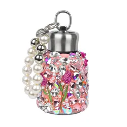 300ml Luxury Rhinestone Stainless Steel Insulated Cup Portable Pearl Chain Water Bottle Mini Big Belly Thermoses Vacuum Flasks