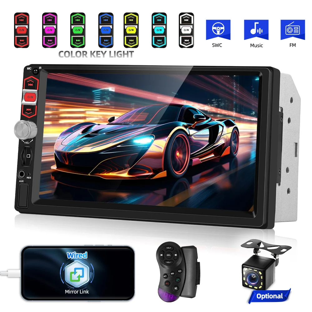 7-Inch Touch Screen Car MP5 Car Stereo - Wired Mirror Link, FM Radio, Share Same Video, USB, EQ, BT, Steering Wheel Control