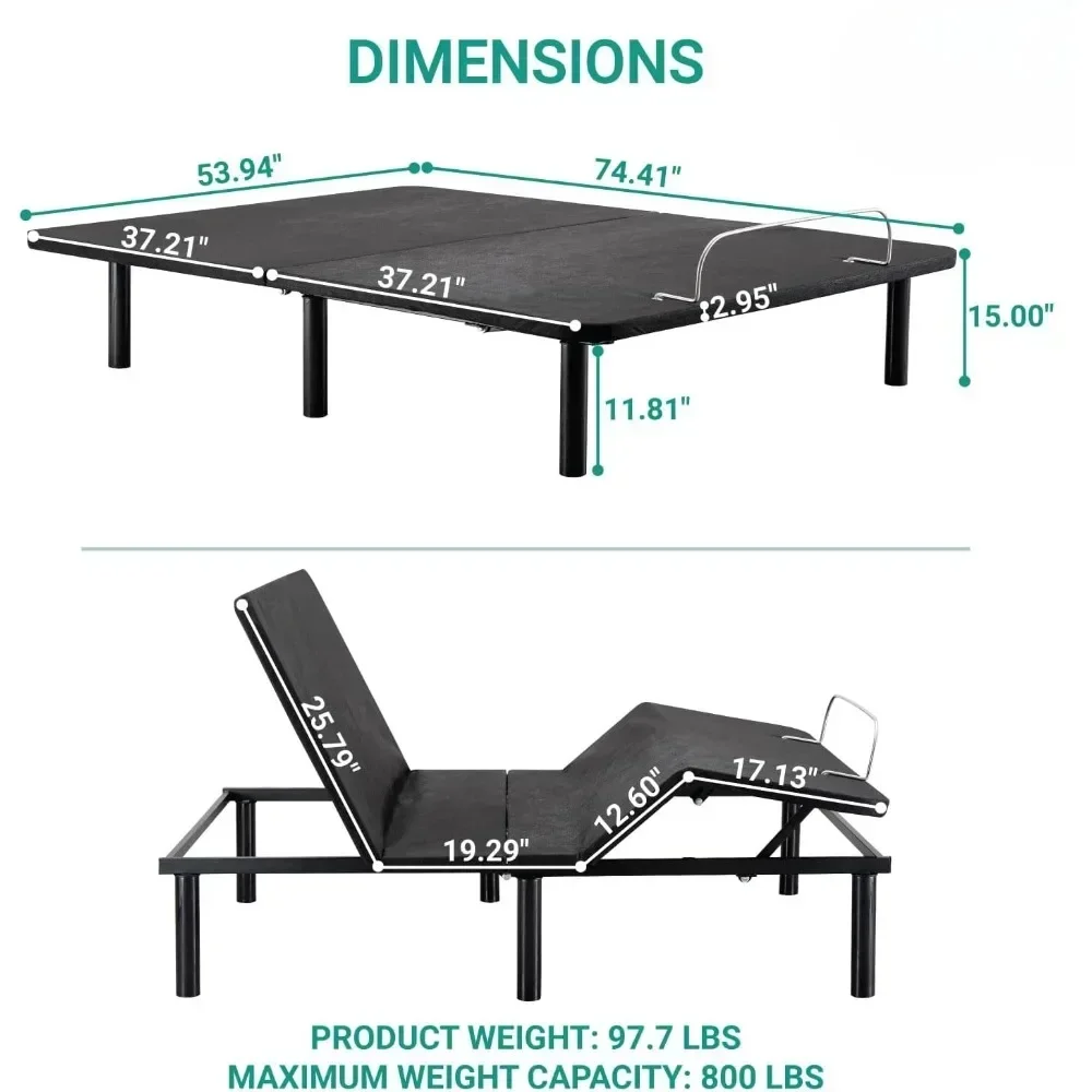 Full Adjustable Bed Frame, Head & Foot Incline, 7 Adjustable Positions, Wireless Remote, Zero Gravity, Easy Assembly, Bed Frame