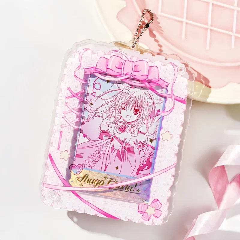 Sweet Ballet Ribbon Lace 3-Layer Acrylic Card Case, Scalloped Border Photo Display Protection Frame, Fits 3/3.5-Inch Photocards