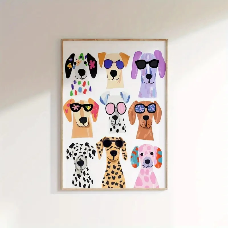 Poster su tela per cani nordici divertenti, cameretta moderna per bambini, modello di cani giocosi, cameretta dei bambini, parete della scuola materna, stampa artistica per la decorazione della casa